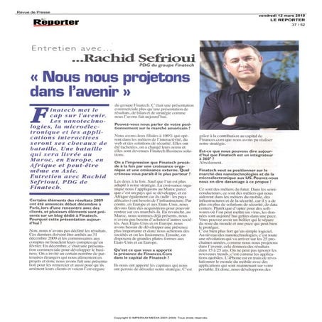 LE REPORTER : Entretien avec Rachid Sefrioui PDG du Group Finatech - Part 1