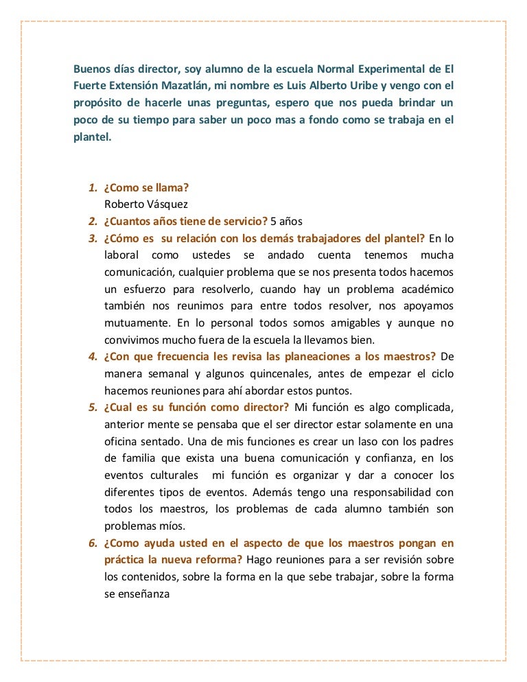 Ejemplo De Entrevista Periodistica Corta Para Niños