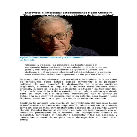 Entrevista al intelectual estadounidense Noam Chomsky