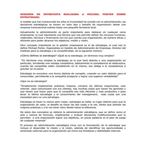 Entrevista a michael porter    administracion estrategica