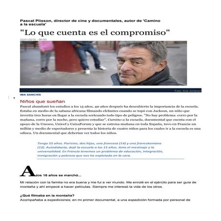 Entrevista a Pascal Plisson - Camino a la escuela | PDF