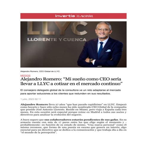 Alejandro Romero: “Mi sueño como CEO sería llevar a LLYC a cotizar en ...