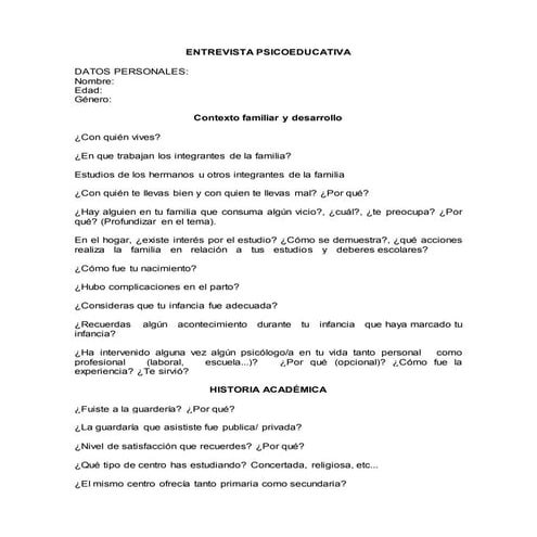 Entrevista psicoeducativa para alumnos preparatoria