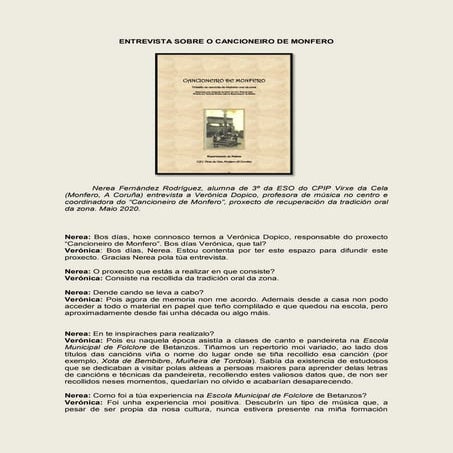 Entrevista sobre o cancioneiro de monfero