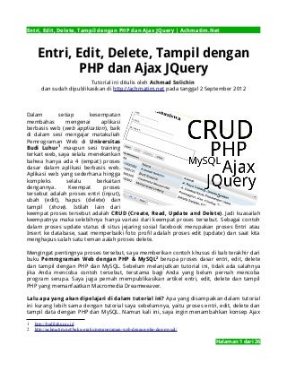 Entri, Edit, Delete, Tampil (CRUD) dengan PHP dan Ajax JQuery