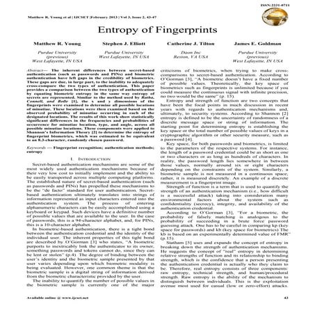 Entropy of Fingerprints