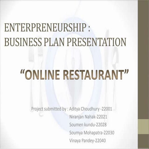 OnLine Restaurant Business plan for an entrepreneur