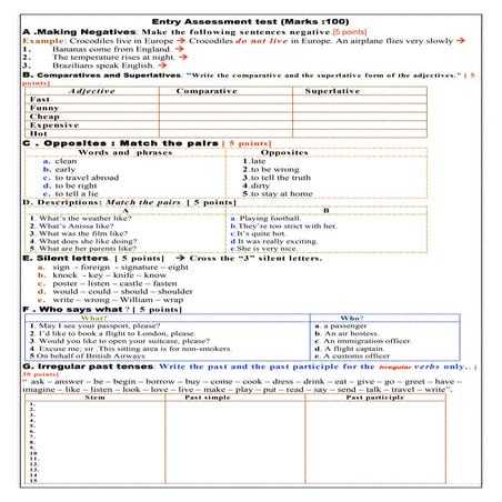 Entry assessment test.4th am level