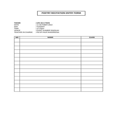 ENTRY FORM FOR ENGLISH WEEK | DOCX