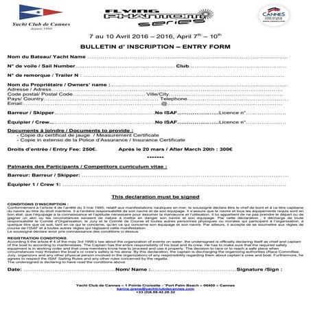 Entry form Flying Phantom Series Cannes 2016 