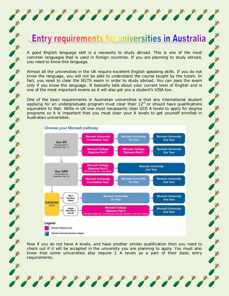 Entry requirements for universities in australia