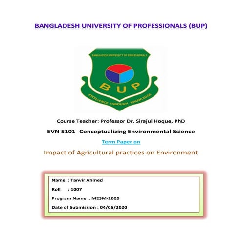 Impact of agricultural practices on environment