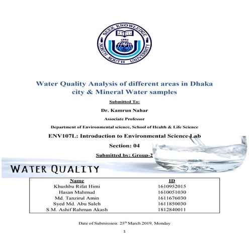 Water Quality Analysis of Dhaka City, Bangladesh