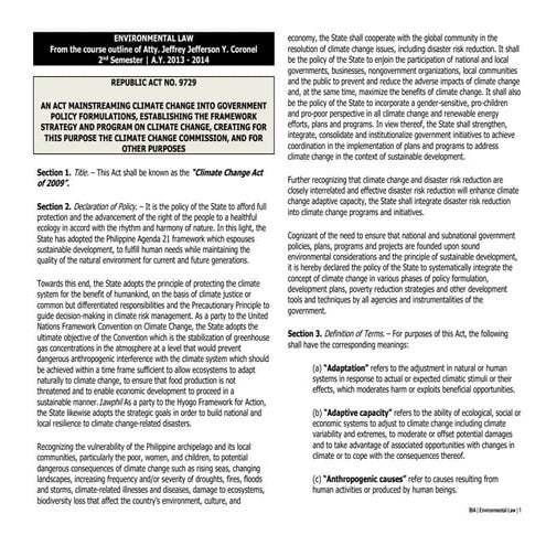 Ra 9729 Climate Change Act of 2009 | PPT