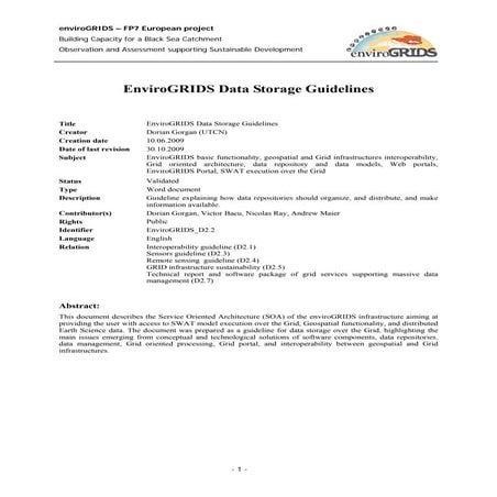 D2.2 EnviroGRIDS Data Storage Guidelines 