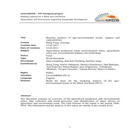 D5.2 Baseline analysis of agri-environmental trends, impacts and vulnerabilit...