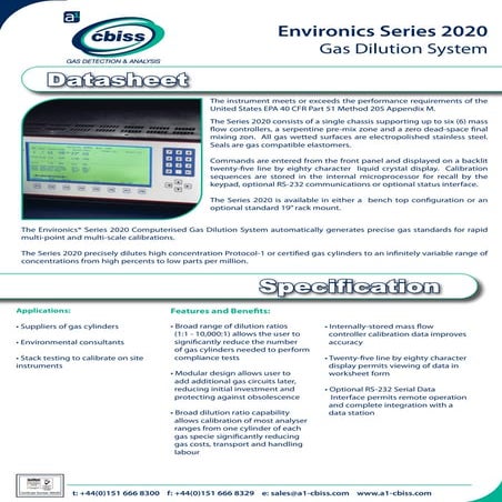 Environics 2020 datasheet