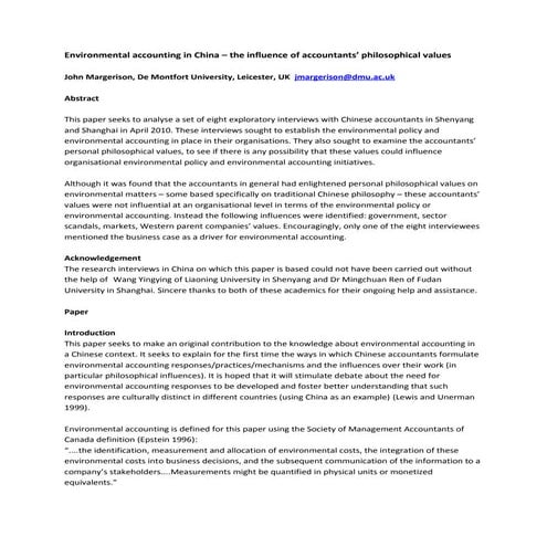 Environmental accounting in china