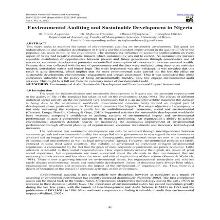 Environmental auditing and sustainable development in nigeria