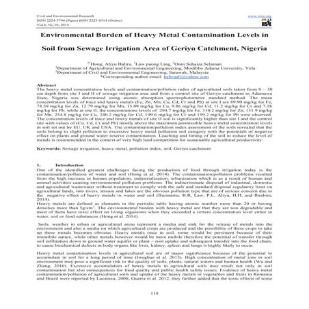 Environmental burden of heavy metal contamination levels