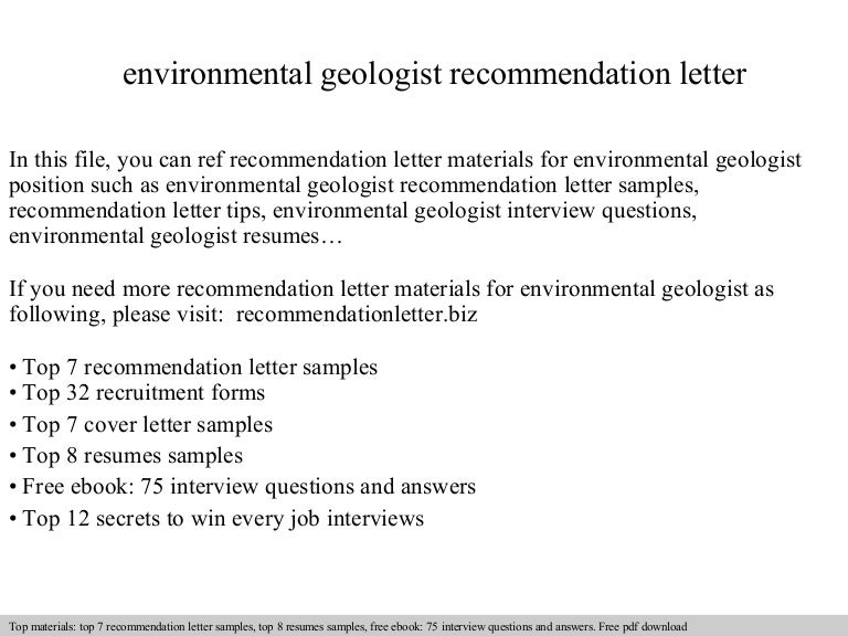 environmental geologist recommendation letter