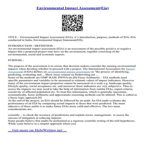Environmental Impact Assessment(Eia)