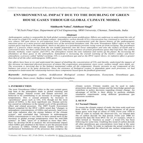Environmental impact due to the doubling of green house gases through global ...