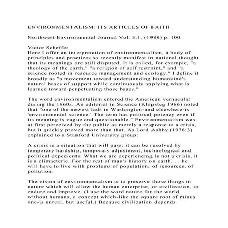 ENVIRONMENTALISM ITS ARTICLES OF FAITHNorthwest Environmental J.docx