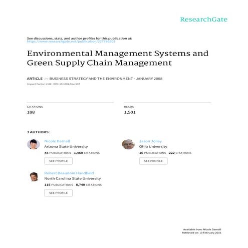 Environmental management systems and green supply chain management