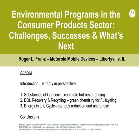 Environmental programs  - Sustainable Electronics 2010