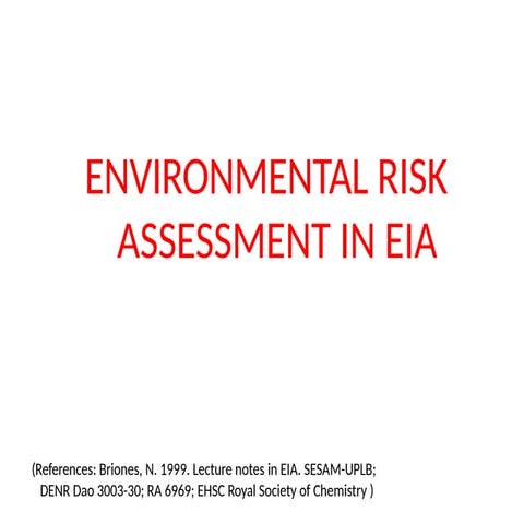 ENVIRONMENTAL RISK ASSESSMENT AND MANAGEMENT | PDF