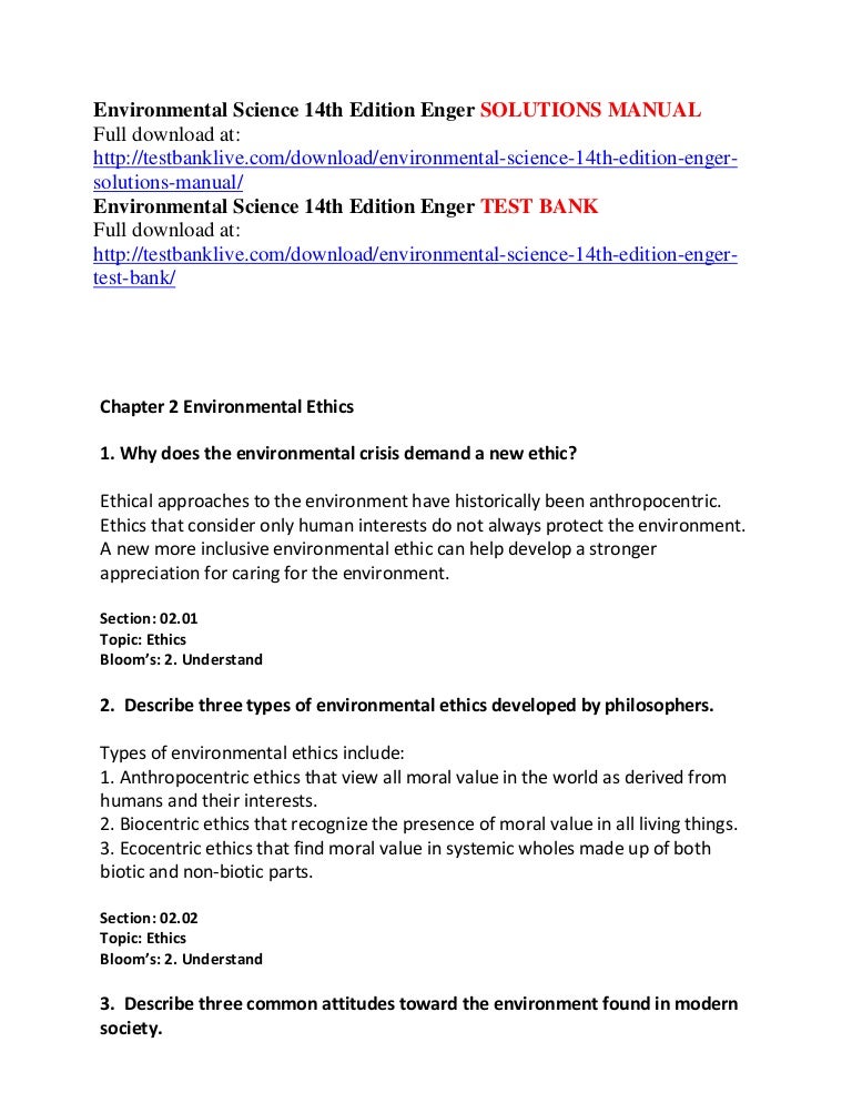Environmental Science 14th Edition Enger Solutions Manual