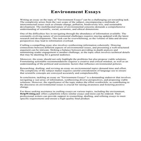 Environment Essays. Northwestern University