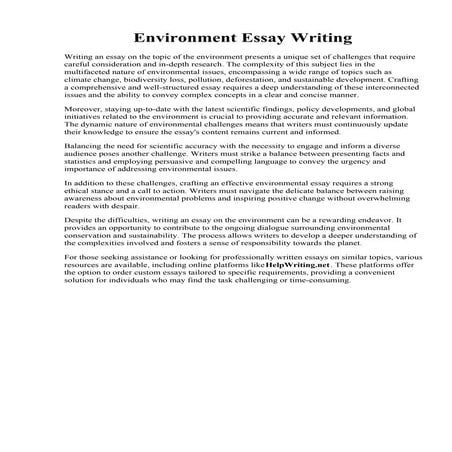 Environment Essay Writing. English Essay On Environment  PDF  Conservation Et...