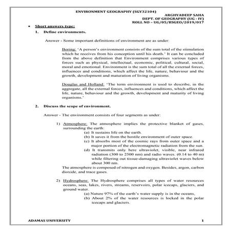 Environment geography  question and answers