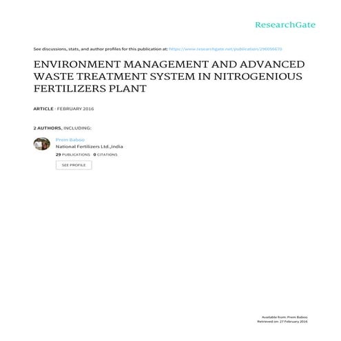 Environment management and advanced waste treatment system in nitrogenious fe...