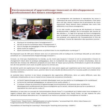 Environnement d'apprentissage innovant et développement professionnel des fut...