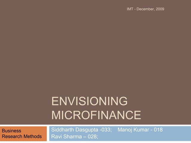 Envisioning Micro Finance 