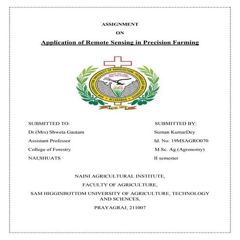 Application of remote sensing in precision farming | PDF