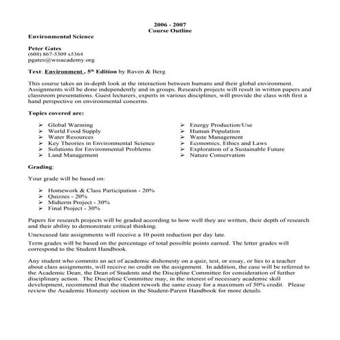 Env Science Course Outline