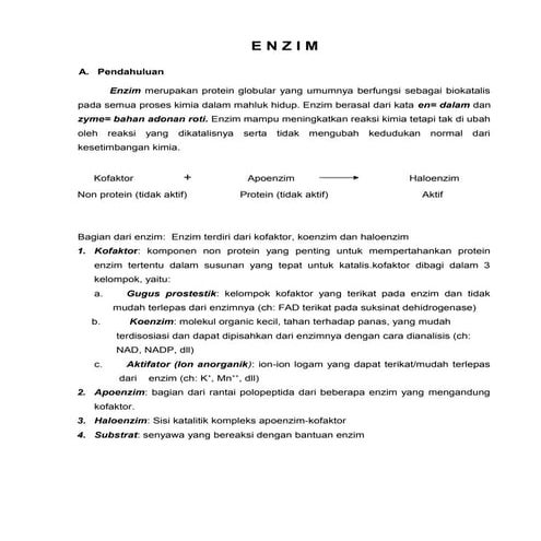 Enzim ,klasifikasi dan fungsi enzim