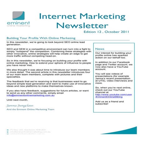 Internet Marketing Newsletter October 2011