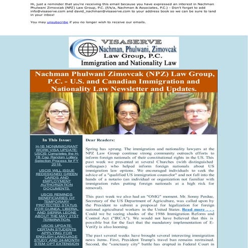 U.S. IMMIGRATION LAW NEWS AND UPDATES: H-1B CAP RANDOM LOTTERY, REDESIGNED GR...