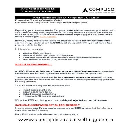 Comprehensive 2026 Guide to EORI Numbers for Non-EU Companies and ...