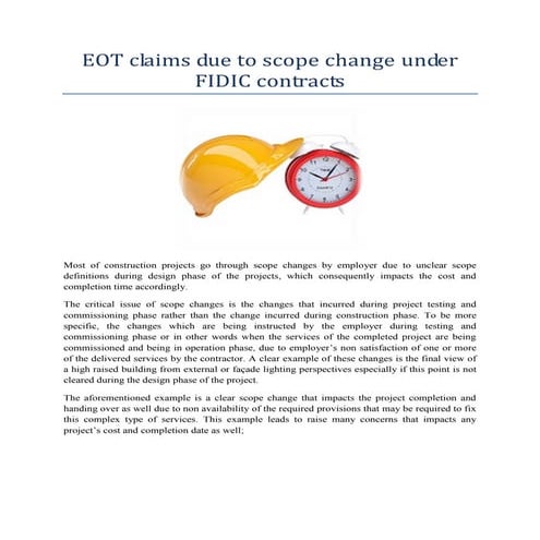 Eot claims due to scope change under fidic contracts