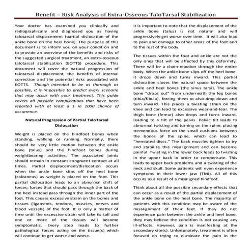 Extra-Osseous TaloTarsal Stabilization - Benefit to Risk Analysis