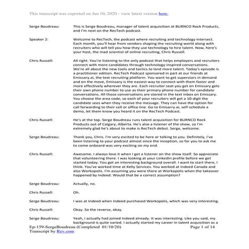 Episode 159 of RecTech: Serge Beaudreau Transcript