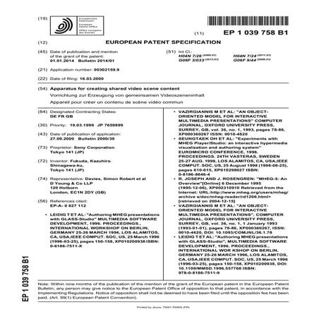 Ep1039758 b1 Apparatus for creating shared video scene content