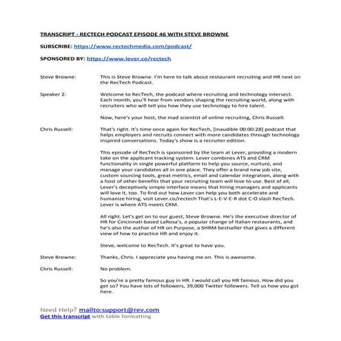 Transcript of Ep 46 of the RecTech Podcast with Steve Browne