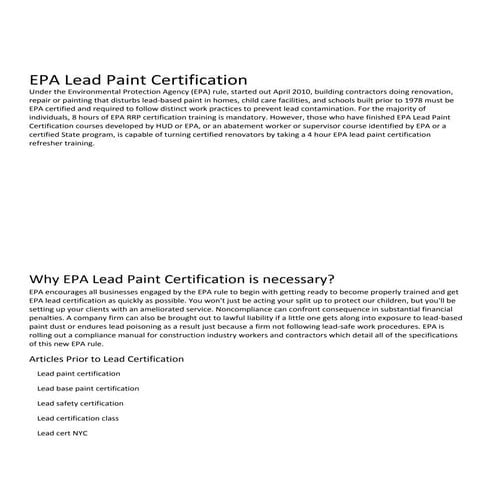 Epa Accredited Lead Based Paint Training – SEWPFE